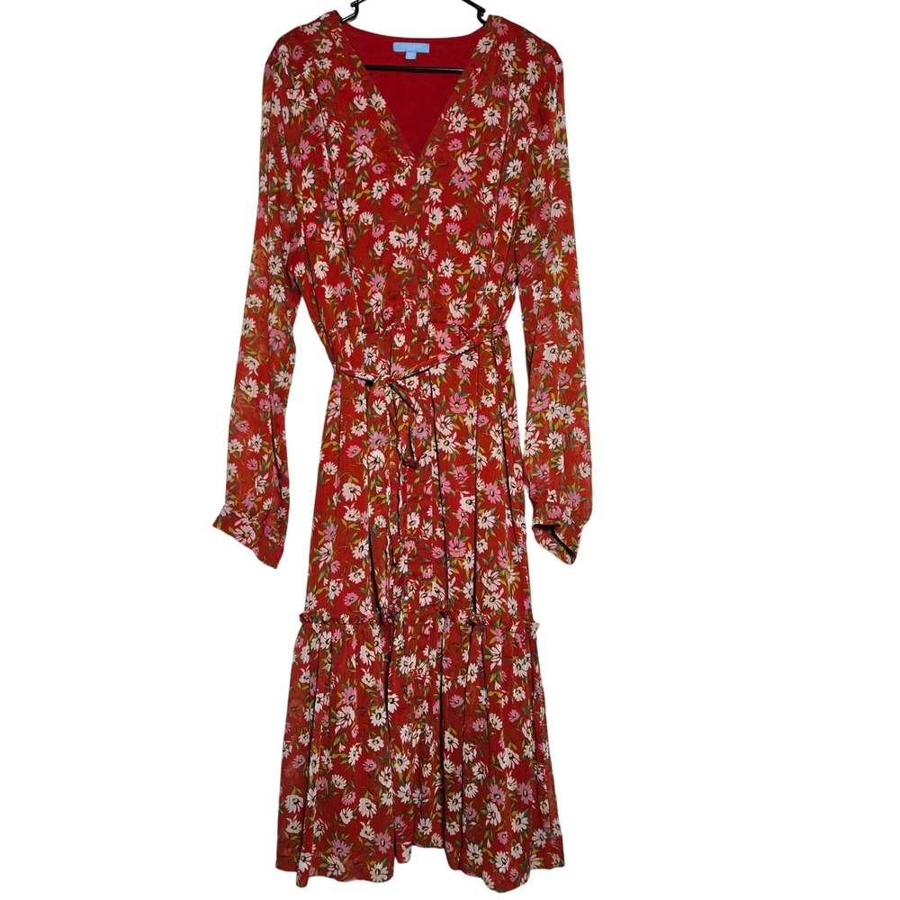 Draper James Floral Tiered Long Sleeve Midi Dress XXL Cottage Romantic Boho
